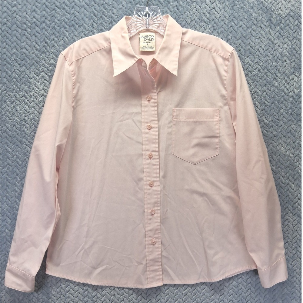 Allison Daley Petites Pink Button Down Shirt Long Sleeve Blouse Size 8P Pocket